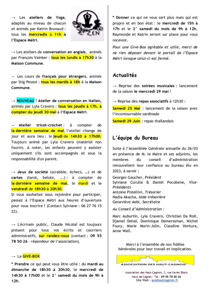 La Gazette du Haut-de-Cagnes 2° trimestre 2024 - verso